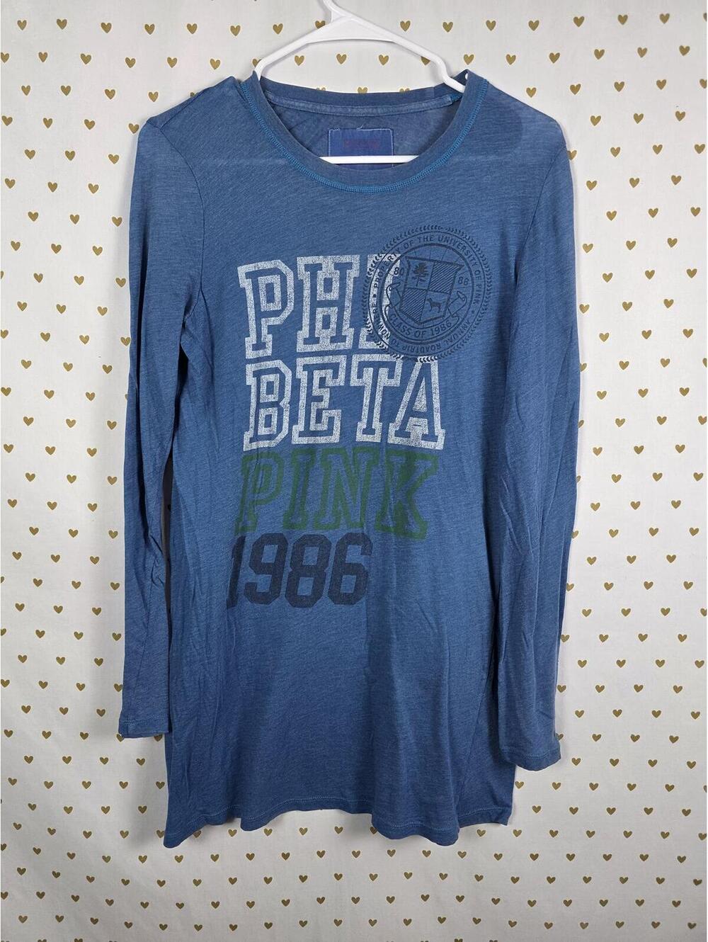 Victorias Secret PHI BETA PINK Long Sleeve Nightgown Sleep Dress Pajama LARGE